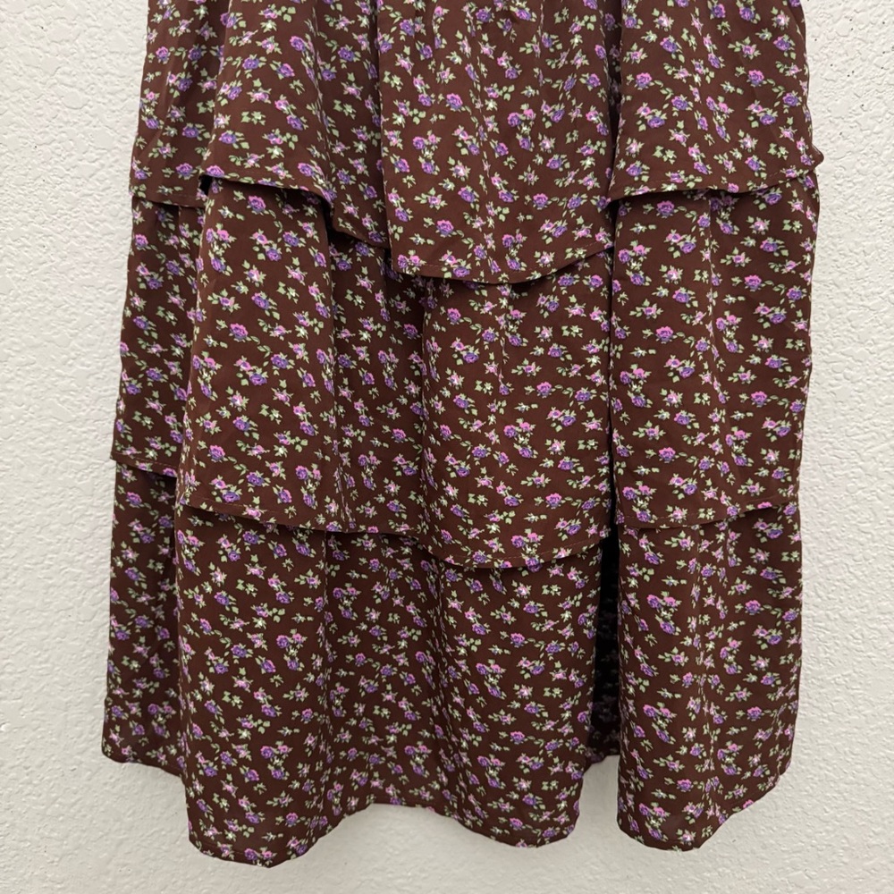 Pretty Garden Brown Floral Boho Swing Tiered Ruffle Summer Dress Size XL NWT - Picture 5 of 13